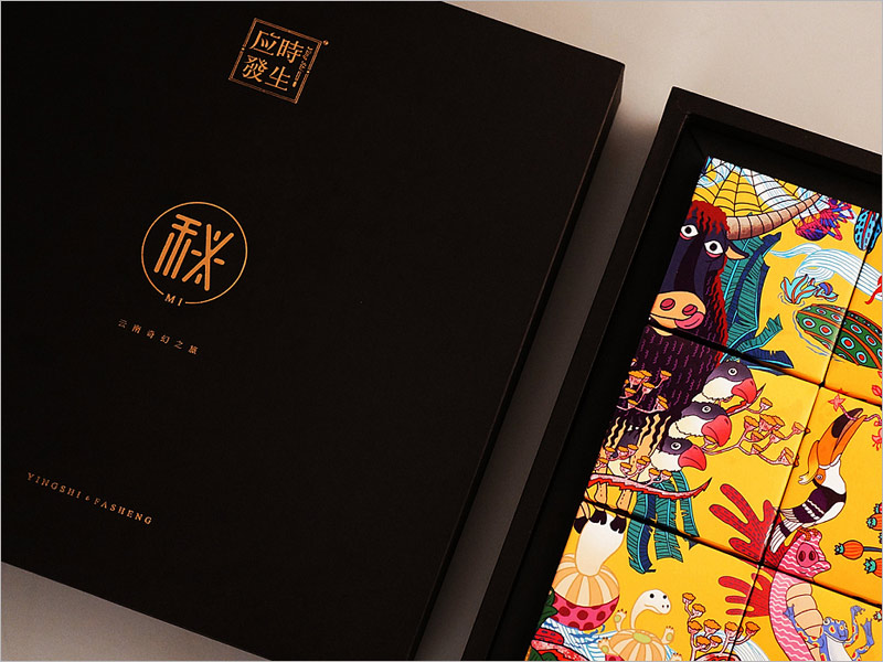 云南奇幻之旅月餅禮盒包裝設(shè)計(jì)，多彩的顏色，靈活多變的形象，設(shè)計(jì)風(fēng)格很云南